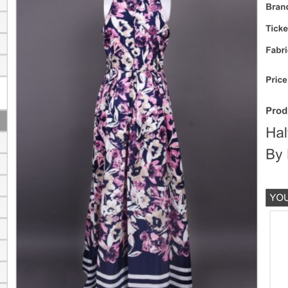 Halter A-line navy/pink gown